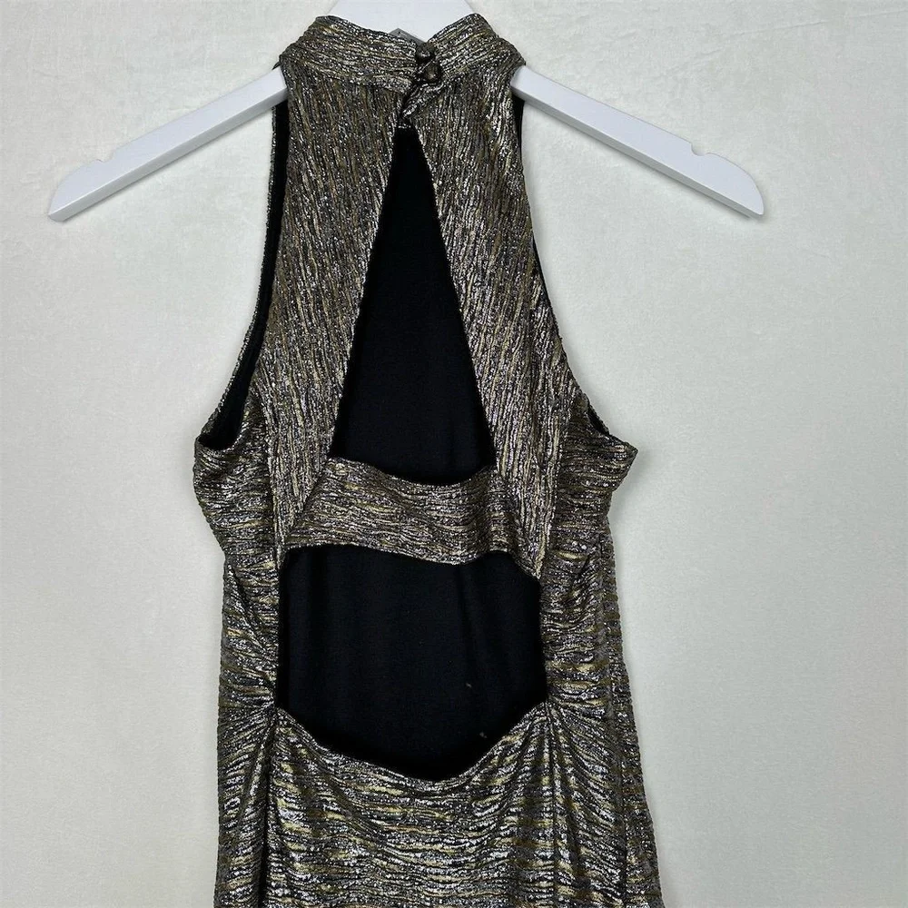 Arden B Cocktail Dress‎ Women's XS Sleeveless Metallic Open Back Mock Neck - Picture 6 of 9